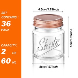 Tessco 36 Pcs Mini Mason Jar Shot Glasses with Lids 2 Oz Dishwasher Safe Mason Shooter Glass for Wedding Party Favors Home Bar Drinks Favors Desserts (Clear,Rose Gold)