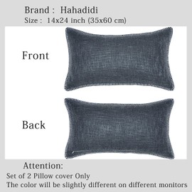 Hahadidi 14x24 Pillow Cover Throw Pillow Covers Set of 2 Trimmed Lumbar Pillow Cover 14x24 with Stiching Piping Solid Cotton Linen Blend Cushion Covers for Sofa Couch Black Throw Pillow Covers