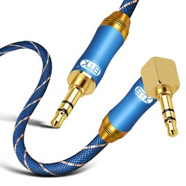 90 Degree Right Angle Aux Cable - [24K Gold-Plated,Sound Quality] EMK Audio Stereo Male to Male Cable for Laptop, Tablets, MP3 Players,Car/Home Aux Stereo, Speaker or More (10Ft/3Meters)