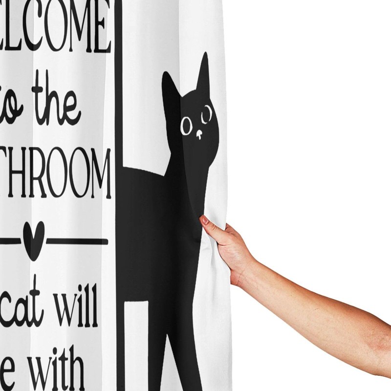 Jakayla Funny Shower Curtain Set – Cute Black Cat Bathroom