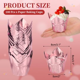 sourcing map 100 Pcs Tulip Cupcake Liners, Muffins Liners Aluminum Foil Cupcake Wrappers Baking Cups Muffins Liners for Wedding Birthday Party Supplies, Rose Gold