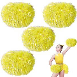 4Pcs Cheerleading Pom Poms for Kids, HOLENGS 2 Pair Plastic Cheerleader Pom Poms with Baton Handle, Squad Pompoms for Adults Boy Girl Adults School Team Spirit Sports Cheering Game(Gold 2)