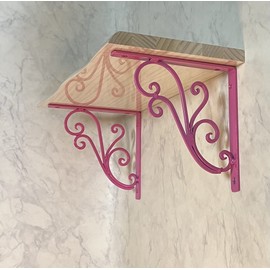 MASOUDI TRADING Shelf Bracket, 7.1 inches (18 cm), Set of 2, Iron Bracket, L-Shaped Angle Metal Fittings, Pink