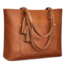 S-ZONE Women Vintage Genuine Leather Shoulder Tote Bag Large Work Handbag Purse