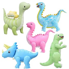 LilyZheng Paquete de 5 globos de dinosaurio 3D autoportantes, globos de aluminio pastel, inflables, decoraciones de fiesta de dinosaurios para cumpleaños de niños, suministros de dinosaurios con