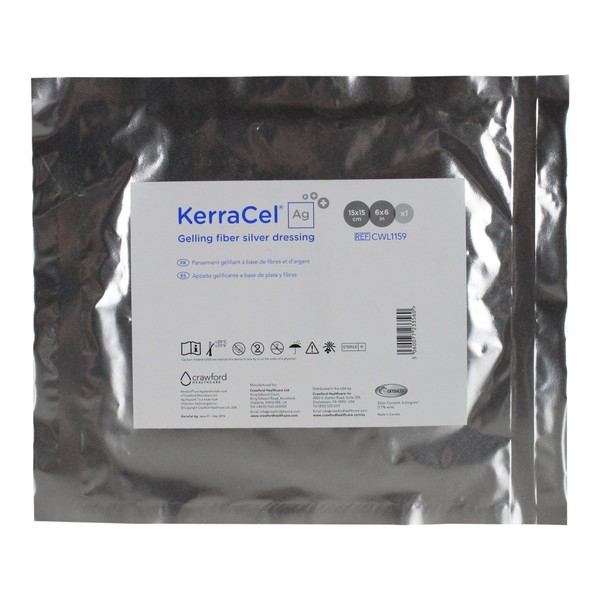 KerraCel Ag 6" x 6" Gelling Fiber Silver Would Dressing (CWL1159) - Absorbs and Isolates Wound Drainage and Kills Bacteria, Micro-Contours to Wound Bed, Maintains Healthy Moisture Levels (1 Each)
