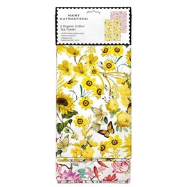 Museums & Galleries Organic Cotton Tea Towels - Artistic Red and Yellow Floral Designs by Mary Katrantzou - Set of 2 - Stylish Home Accessory