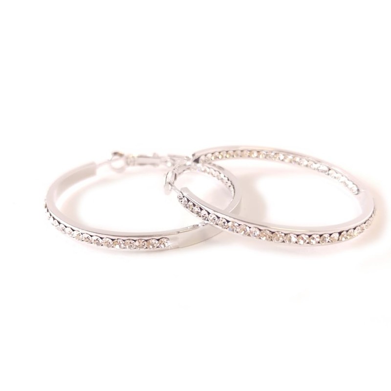 Jacqueline Kent Round Inside Out Chaparral Crystal Hoop Earrings (Silver,