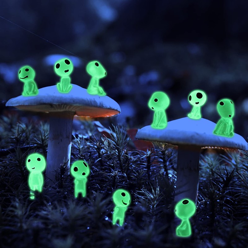 BLUWTE 10pcs Garden Statue Accessories,Princess Mononoke Luminous Tree Elves,Glow in