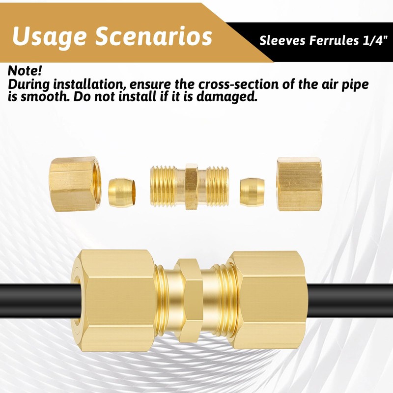 4PCS Brass Compression Tube Fitting 1/4 Compression Fitting 1/4" Tube