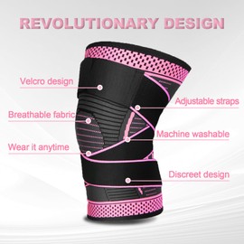 Ruilaibao Knee Braces for Knee Pain 2 Pack Adjustable Knee Brace for Women and Men Knee Compression Sleeves with Straps for for Sports, Running, Meniscus Tear, ACL, PCL, Arthritis (Rose red, Large)