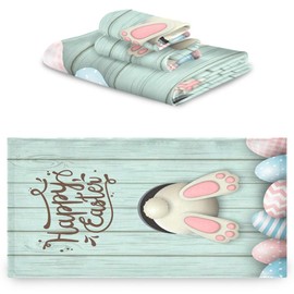 Naanle Lovely Easter Rabbit Colors Eggs Bunny Pattern Soft Luxury Decorative 3 Pieces Set Towels, 1 Bath Towel+1 Hand Towel+1 Washcloth, Multipurpose for Bathroom, Hotel, Gym, Spa and Beach(Green)