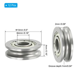 PATIKIL U-Groove Bearing, 12 Pack 4x13x4mm U Groove Guide Pulley Carbon Steel Sealed Ball Bearings Rail Roller Bearing Wheel for Track Liner Motion System