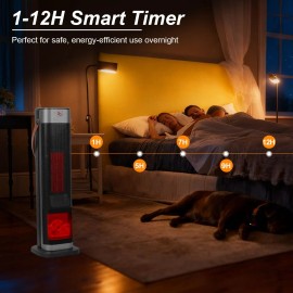 Portable 1500W Smart Home Heater Adjustable Thermostat Tower with 90 Degrees Oscillating PTC Ceramic Overheating ProtectionColor: as pic Color
