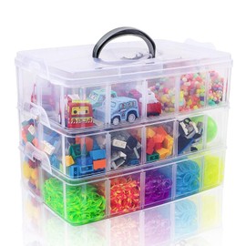 SUPERLELE 3-Tier Stackable Storage Container Box with dividers-30 compartments, Bead Organizers for Art Craft Storage, Washi tape, Kids Toys, Jewelry, Beauty & Sewing Supplies