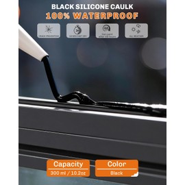 WELLUCK Black Silicone Caulk, 100% Waterproof Silicone Sealant Adhesive Caulking,for RV, Kitchen,Bathroom, Window, Door, Glass,10.2FL.OZ/300ML（4 Pack）