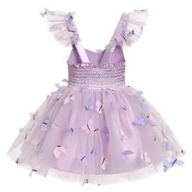 IDOPIP Baby Girls Butterfly Tutu Dress Summer Sleeveless Ruffle Smocked Backless Princess Birthday Party Dresses Toddler Girl First Communion Pageant Flower Sundress Purple - Butterfly 2-3 Years