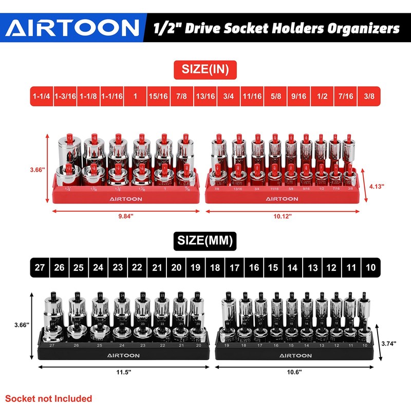 AIRTOON 1/4-Inch Drive Socket Organizer Trays, 2-Piece SAE and Metric