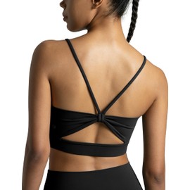 Colorfulkoala Dreamlux Bow Strappy Sports Bra Women's Without Underwire Padded Light Support for Small Breasts, black, L