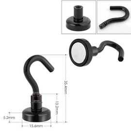 Wukong Magnetic Hooks, Extra Strong, Black, 9 kg (20 lbs) Power, Super Strong Neodymium Magnetic Hooks, Removable on Refrigerators, Lockers, Tool Holder in Kitchen, Bathroom, Garage, Office, 8 Pieces