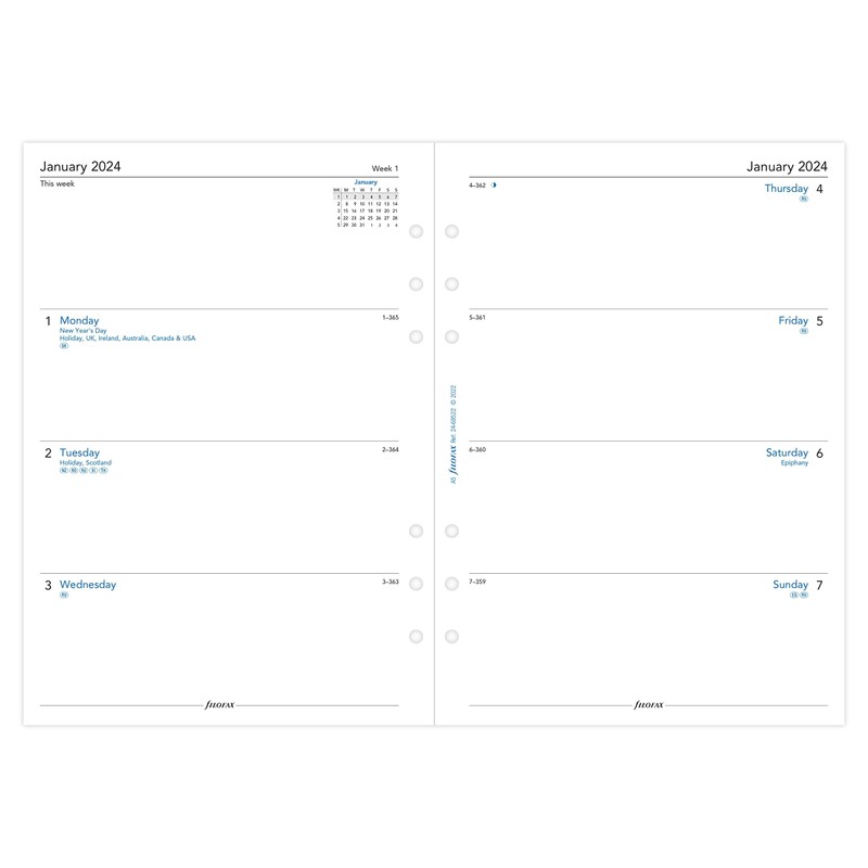 Filofax A5 week on two pages English 2024 diary, White