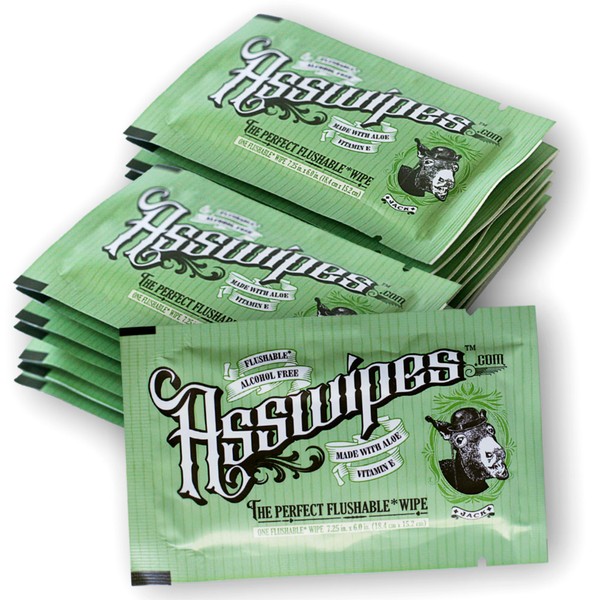 Fresh Body FB Asswipes To-Go Single Packets (15 count) - Everyday Flushable Wipes for Adults - Alcohol-Free with Aloe and Vitamin A