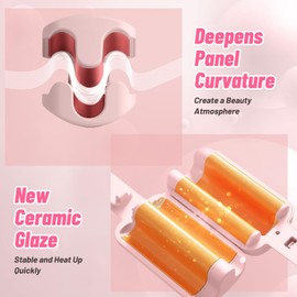 Deep Beach Waver Curling Iron Hair Crimper, Ionic Deep Waver Hair Curler Tool, Beach Waver Curling Wand, Hair Curler and Hot Tools Curling Iron with Ceramic 3 Barrel for Short Hair Women (Pink)