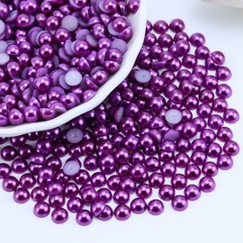 Briskbloom 1300PCS 6mm Flatback Half Pearls for Crafts Crocs Shoes Cups Nail Decoration, Flatback Pearls Gems for Scrapbooking Embellishement, Imitation Loose Pearl Beads (Dark Purple)