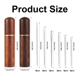 12pcs Self Threading Needles with 12pcs Large Eye Sewing Needle, Metal Hand Tapestry Needle Different Size Side Hanging Yarn Needle Easy Thread with 2 Wooden Case (Silver)