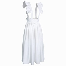 Jeufoin Women Vintage Victorian Maid Ruffles Pinafore Apron Pioneer Colonial Peasant Apron with Adjustable Belt (White)