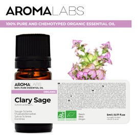 BIO - Clary SAGE Essential Oil - 5mL - 100% Pure, Natural, Chemotyped and AB Certified - Aroma Labs (French Brand)