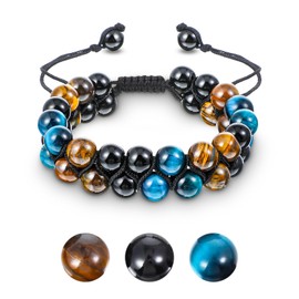 Mabor Tiger Eye Bracelet for Men Women, Tiger Eye Beads Hematite and Black Obsidian Jewelry Natural Stone Healing Energy Crystal for Family and Friends Bracelets