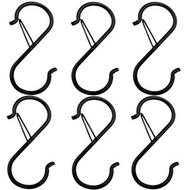 ARARAGI S-Shaped Hook, S Shaped Hook, S Hook, Large Rust, Load Capacity 66.1 lbs (30 kg), For Bathrooms, Kitchens, Bathrooms, Washrooms, Entryways, Hanging Small Items (Black, Set of 6)