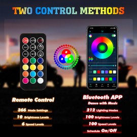 KEMIMOTO 2pc 5ft Bluetooth UTV Whip Lights, Turning Signal Function Compatible with Polaris RZR Can-Am Maverick X3, APP Control LED Whip Lights for Side by Side ATV Buggy Boat Offroad