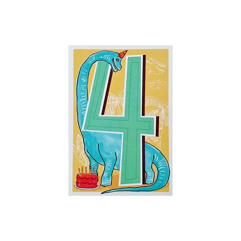 Greeting Card Happy 4th Birthday with Brachiosaurus Dinosaur - Make