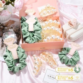 12 Pcs Bridesmaid Proposal Gifts Bridesmaid Pear Hair Claw Clips Hair Scrunchies Bridal Shower Gifts Bachelorette Party Wedding Favors Present Hair Accessories for Women (Green Series)