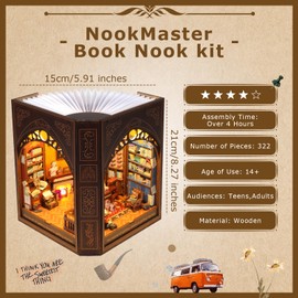Book Nook Kit for Adults and Teens – DIY 3D Wooden Dollhouse Puzzle with LED Light, Mark Twain’s Library Miniature House Bookshelf Insert Decor