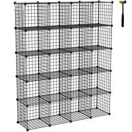 C&AHOME Wire Cube Storage, 20-Cube Organizer Metal, Wire C Grids Storage, Storage Bins Shelving, Modular Bookshelf Shelf, Closet Cabinet Ideal for Home, 48.4”L x 12.4”W x 60.6”H Black UWCSM20B