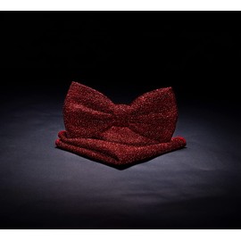 TIE G Men's Glitter Velvet Bow Tie + Pocket Square Set in Gift Box for Wedding, Party : Glittering Effects, Unisex Design (Twinkling Wine)