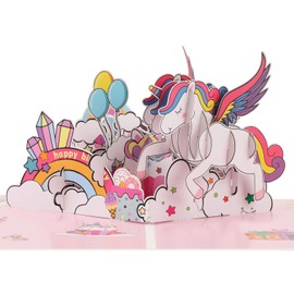 Birthday Card for Girls, 3D Unicorn Pop-Up Birthday Card for Granddaughter, Daughter, Niece, Girls with Envelope & Notecard