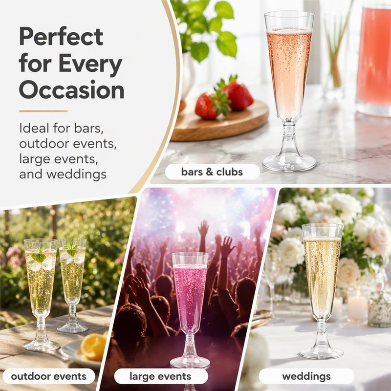 30 Pcs Reusable Plastic Champagne Flutes, 150ml / 5oz, Clear