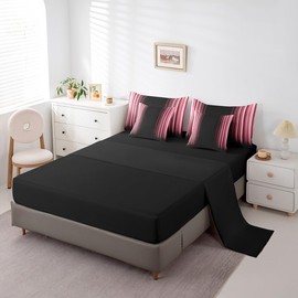 Feelyou Abstract Ombre Comforter Set with Sheets Kids Teens Pink Black 7 Piece Bedding Set Room Decor Twin Size,Reversible Black