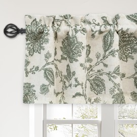 DriftAway Freda Jacobean Floral Linen Blend Blackout Thermal Insulated Energy Saving Privacy Window Linen Curtain Valance Rod Pocket 2 Layers Single 52 Inch by 14 Inch Plus 1.75 Header Loden Green
