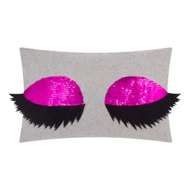 JWH Sequin Eyelash Throw Pillow Covers Handmade Decorative Fun Accent Pillow Cases Cute Rectangle Cushion Covers Couch Sofa Bedroom Bed 12x18 Inch Hot Pink Gray