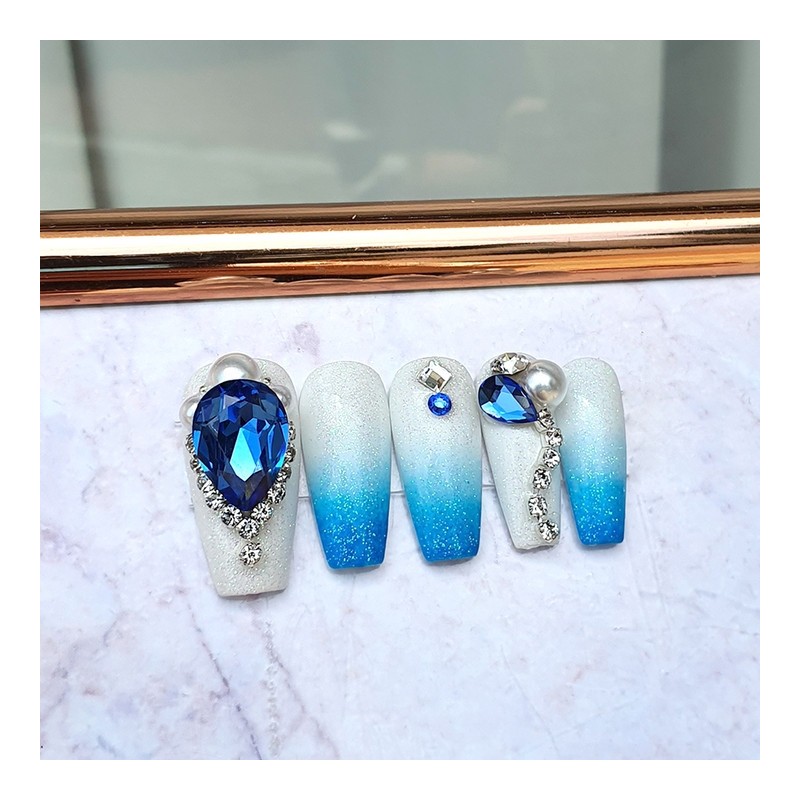 Blue Pearl Handmade Nail Tips - Ballerina M / 블루