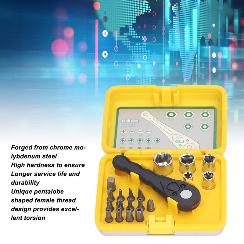 20Pcs Socket Wrench Screwdriver Set Ratchet Bit Tool Box Multifunctional