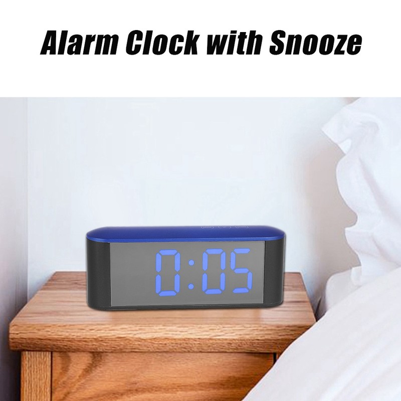 Thermometer Electronic Mirror Surface Digital Alarm Clock With Snooze (Blue