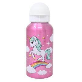damaloo Girls' Unicorn Drinking Bottle, 400 ml, Made of Aluminium, Children's Bottle, Leak-proof & BPA-Free, Water Bottle for Nursery, Primary School, School & Sports from 4 Years, Metal Children's