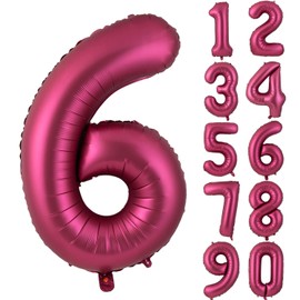 Number 6 Balloons 40 Inch Wine Red Burgundy Foil Helium Large Balloons for Birthday Party Anniversary Decorations（Digital 6）