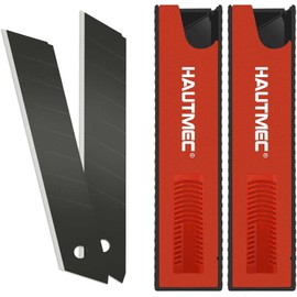 HAUTMEC 20PCS 18mm SK2H Ultra Sharp Snap Off Blades, Retractable Black Utility Knife Replacement Blades, Sharper SK2H Heavy Duty, Creative Safety Box, for Box, Carpet, Rope HT0144-20PC